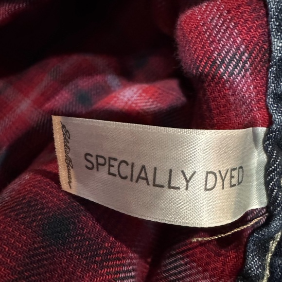 Eddie Bauer Women's Dark Blue Boyfriend relaxed Jeans plaid lined inside size 12 - Picture 10 of 14